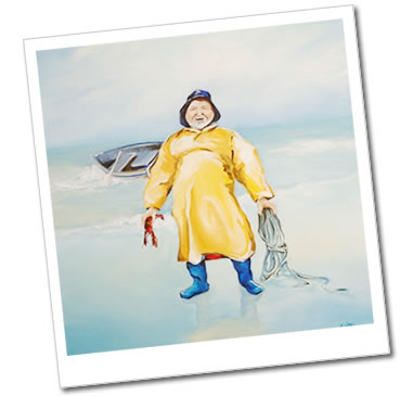 laughing lobster man painting